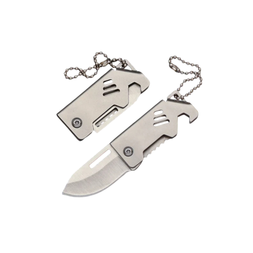 Petit couteau de poche pliant en acier inoxydable de 8,5 cm avec porte-clés Outil EDC Mini de poche Couteau portable pour clés Équipement de plein air pour les voyages Randonnée Excursions