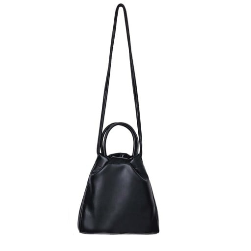 Petit sac à main pour femme en simili cuir Forme froncée Deux anses rondes Longue sangle pour l'épaule et le dos Fermeture métallique
