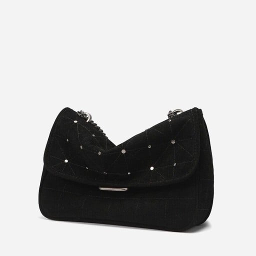 Petit sac à main pour femme en simili cuir Sac à bandoulière matelassé avec rabat et clous en métal Chaîne 26 x 20 x 9 cm