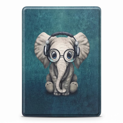Petroleum Flip Case 6 Inches for Kindle 10th Generation 2019 with Cute Elephant in Glasses and Headphones with Strap and Film