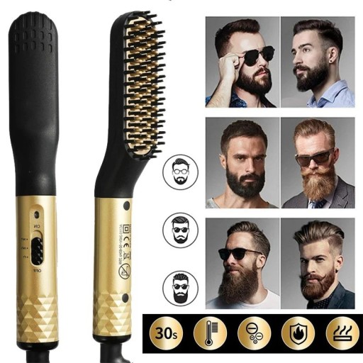 Pettine elettrico riscaldato per capelli e barba da uomo 25W Piastra a ioni negativi Spazzola per capelli bagnati e asciutti Styling veloce spina EU