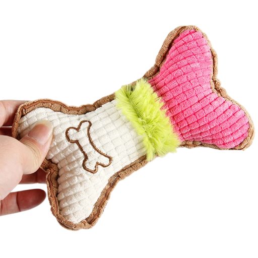 Pfeifende Plüschspielzeug für Hunde, bunte Knochenform 17 x 10 cm, strapazierfähiges Kauspielzeug aus Polyester und Baumwolle für kleine und mittelgroße Hunde