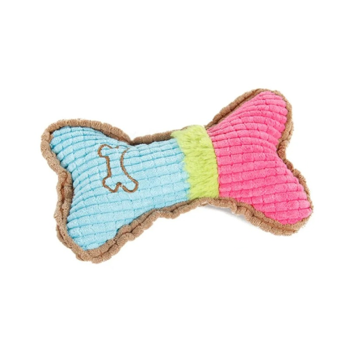 Pfeifende Plüschspielzeug für Hunde, bunte Knochenform 17 x 10 cm, strapazierfähiges Kauspielzeug aus Polyester und Baumwolle für kleine und mittelgroße Hunde