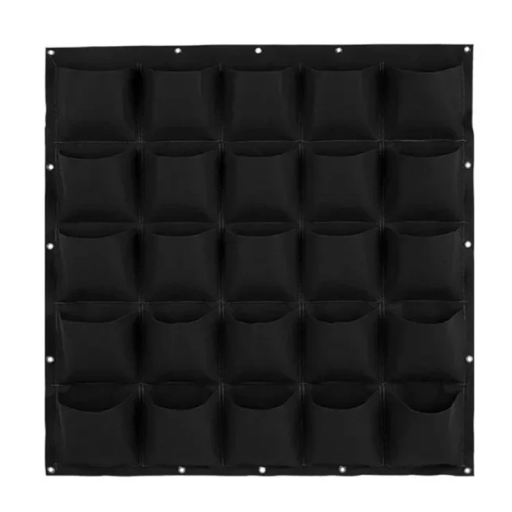 Pflanztaschen aus Stoff für die Wand, 100 x 100 cm, 25 Taschen, 19 x 19 cm, Pflanzgefäß für Kräuter, für vertikale Gärten, grüne Wand, Balkon