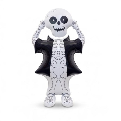 Φουσκωτή Διακόσμηση Halloween Κόκαλο Στεκόμενος Μπαλόνι 122 x 64 x 35 εκ. Κόκαλο Με Μαύρη Κάπα Λευκό και Μαύρο Για Πάρτι Halloween