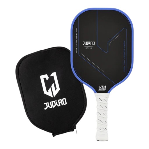 Pickleball racket met hoes en 2 ballen 40,6 x 19,1 x 1,6 cm Thermogevormde koolstof Foam rand Textuur oppervlak Zwart met blauwe rand
