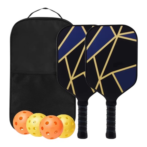 Pickleball sada 2 pálky a 4 loptičky v taške 40 x 20 x 1,4 cm Grafitové karbonové vlákno Čierne a modré so zlatým vzorom Pre deti aj dospelých