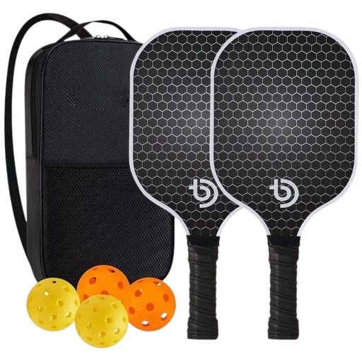 Pickleball set s pálkami a míčmi aj taškou 40 x 20 x 1,4 cm Ľahké pálky z grafitového karbonu Čierne s bielym vzorom Na vnútornú aj vonkajšiu hru