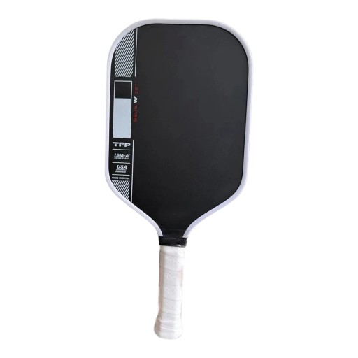 Pickleballracket met verlengde vorm Volledig ingekapseld Dikte 16 mm Schuimkern TFP Zwart met witte rand Voor training en wedstrijden