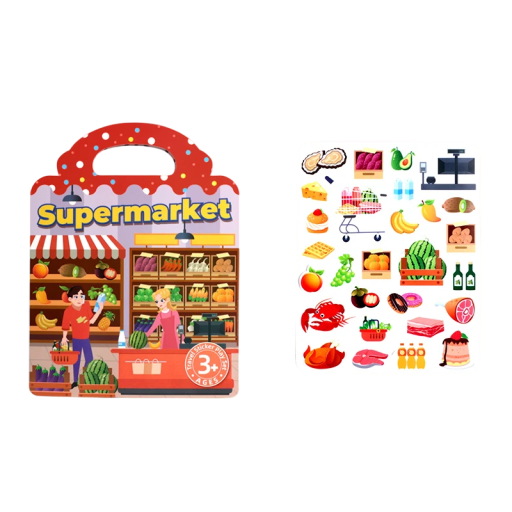 Picture Book Supermarket 23.5 x 18 cm Colourful with People Shopping in the Store for Fun and Learning