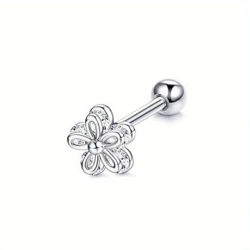 Piercing 16G 1,2 mm x 6 mm ze srebrne oceli dla kobiet Kwiat Delikatna biżuteria ciała do ucha nosa wargi brwi