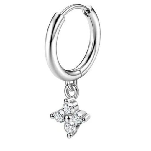 Piercing a cerchio argento con pendente di diamante 0,8 mm x 6 mm x 10 mm in acciaio inossidabile chirurgico per orecchie sensibili