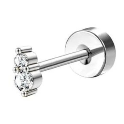 Piercing fülbevaló 0,8 mm x 6 mm x 10 mm Sebészeti rozsdamentes acél Két gyémánt mintával Érzékeny fülekhez