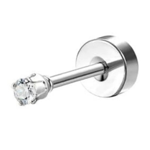 Piercing oorbel diamant kleine maat 0,8 mm x 6 mm x 10 mm van chirurgisch roestvrij staal voor gevoelige oren