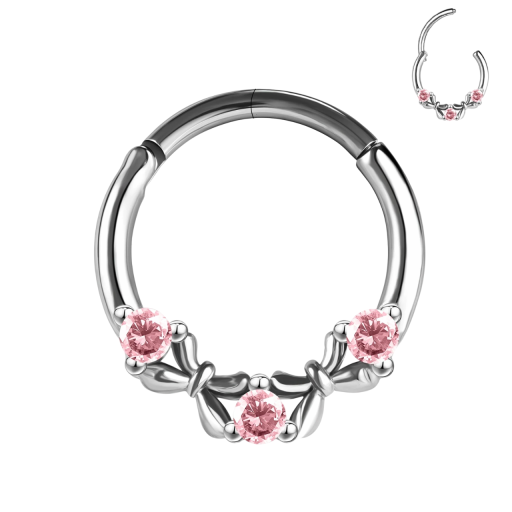 Piercing redondo de plata con piedras rosas y detalles plateados 10 x 1,2 mm de acero inoxidable Joya elegante para uso diario