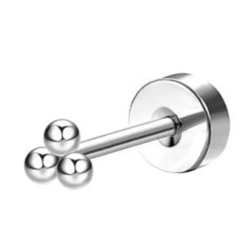Piercingohrringe 0,8 mm x 6 mm x 10 mm Chirurgischer Edelstahl Motiv drei Kügelchen Für empfindliche Ohren