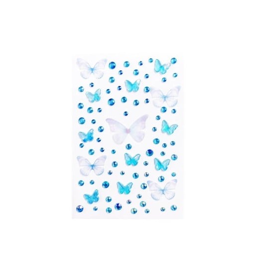 Pierres 3D bleues pour le visage avec des papillons Autocollants scintillants pour festivals Cristaux Diamants Gemmes Décorations pour le maquillage