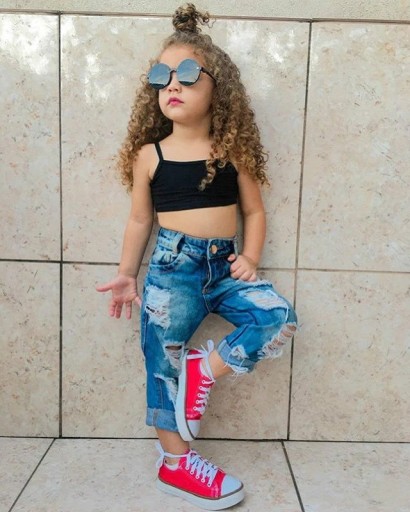 Piger crop top og jeans L1390