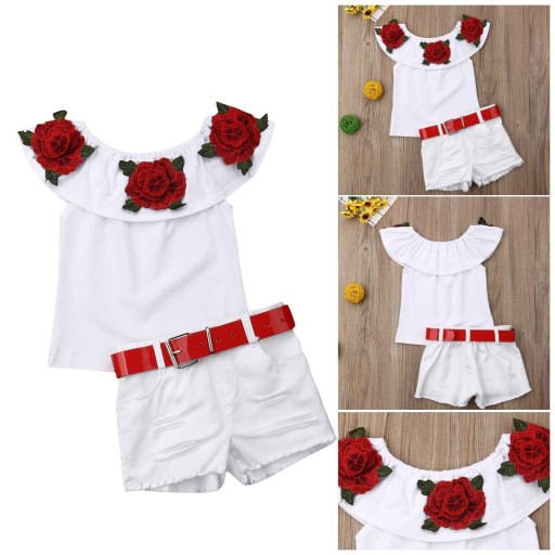 Piger T-shirt med roser og shorts L1116