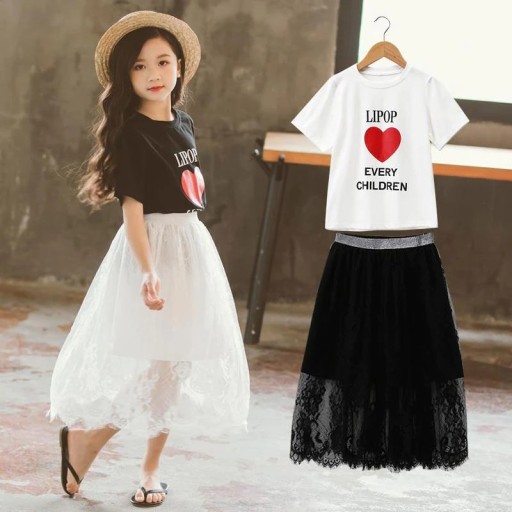 Piger T-shirt og nederdel L1335