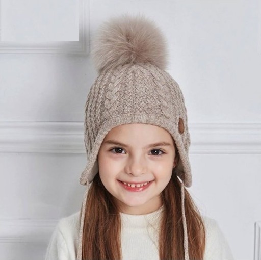 Piger vinterhue med pompon J624
