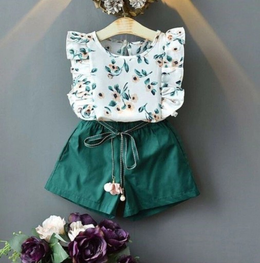 Pigernes blomstrede top og shorts L1119