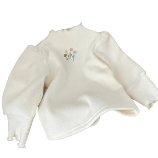 Pigernes vinter varme strikkede sweater 12M–6Y Tyk top med puffede ærmer og blomsterbroderi Elegantisk børnetrøje til efterår og vinter Forskellige farver