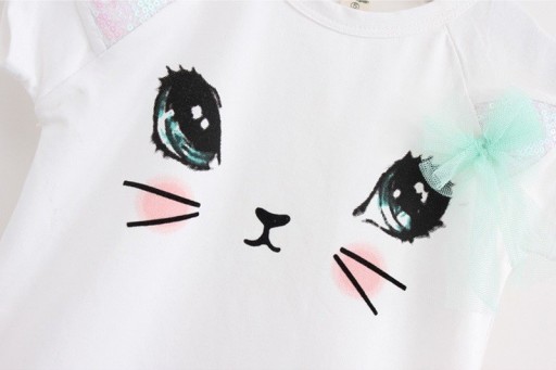 Pigersæt - T-shirt + nederdel med kat J1895