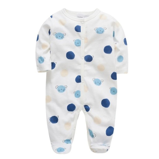 Pijama de bebé con animales y lunares Pijamas para niños de suave algodón transpirable Pijama para recién nacidos blanco con pies