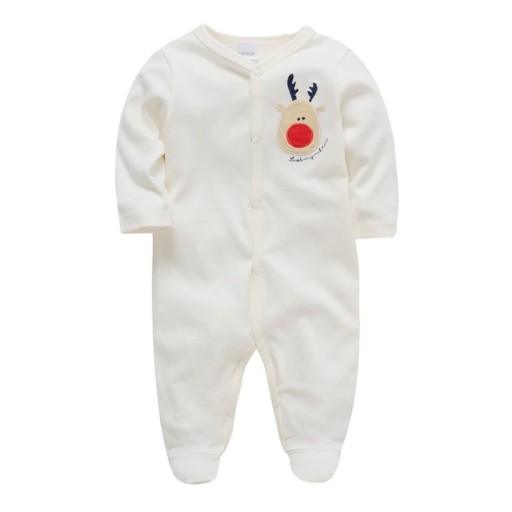 Pijama de bebé con estampado de reno Pijamas para niños de suave algodón transpirable Pijama de recién nacido para dormir en color crema con pies