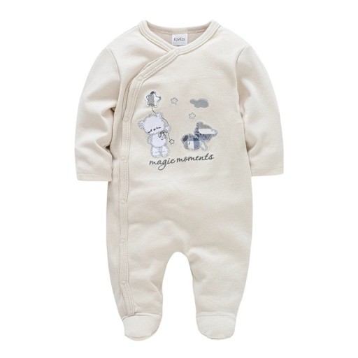 Pijama de bebé con ositos Pijamas para niños de suave algodón transpirable Pijama de recién nacido para dormir en beige con pies y botones a presión