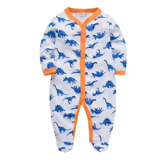 Pijama infantil con dinosaurios Pijamas para bebés de suave algodón transpirable Pijama de recién nacido blanco con pies y botones a presión