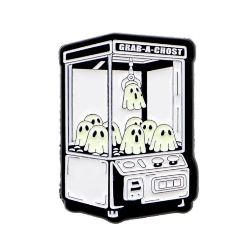 Pin esmaltado de máquina de juegos con fantasmas aproximadamente 2,3 × 3,2 cm motivo dibujado insignia en blanco y negro para mochila solapa prenda