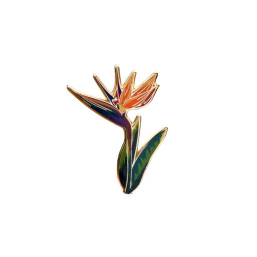 Pin smaltat cu floare exotică și frunze broșă botanică verde portocalie violetă insignă metalică accesoriu pentru rucsac rever îmbrăcăminte