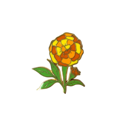 Pin smaltat cu floare portocalie și galbenă broșă botanică insignă metalică cu frunze verzi motiv natural bijuterie accesoriu pentru rucsac rever îmbrăcăminte