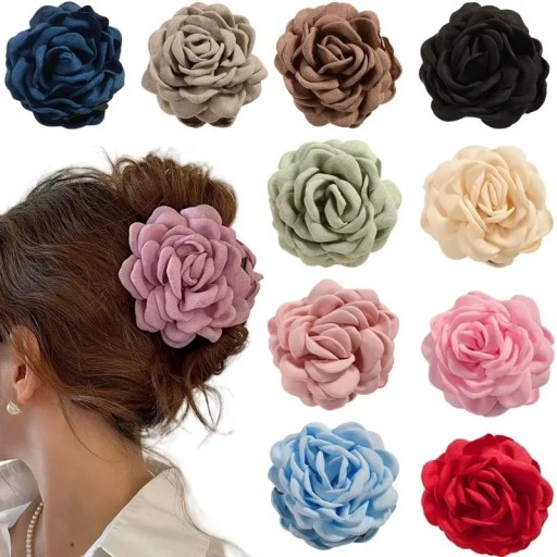 Pince à cheveux 9 x 9 cm Pince à cheveux décorative avec fleur en tissu Pince à cheveux en plastique Accessoire capillaire