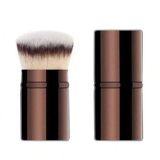 Pinceau de maquillage professionnel rétractable 6,5 x 3,2 cm, pinceau blush, fond de teint, poudre libre, pinceau cosmétique en fibre de laine ultra
