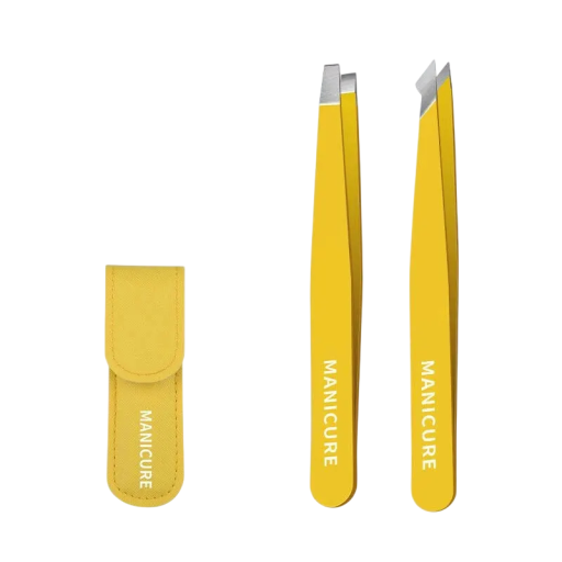 Pincetten voor wenkbrauwen 2 stuks in set Schuin en scherp afgeschuinde punten Roestvrij staal Textiel etui voor onderweg Voor cosmetica en thuisverzorging