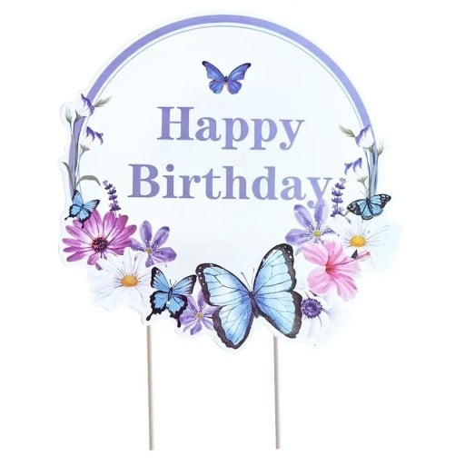 Pincho para pastel Happy Birthday 15 cm Motivo de mariposa Decoración de pastel para cumpleaños Pincho para pastel Decoración de fiesta celebración