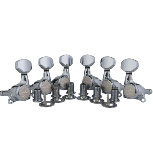 Pinos de afinação para guitarra 6L Mecânica cromada 6pcs Cabeças esquerdas com ferrules e soquetes roscados para guitarra acústica e elétrica