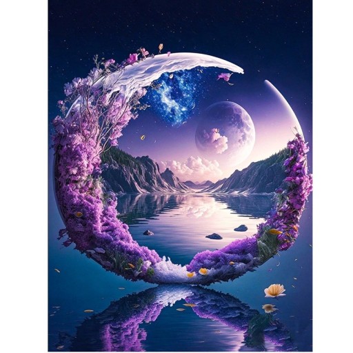 Pintura de diamante 5D DIY, luna morada, 30 x 40 cm, paisaje de diamantes redondos completos, bordado, mosaico artesanal, decoración de pared