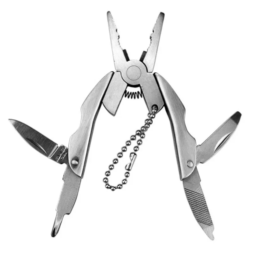 Pinze multifunzione pieghevoli in acciaio inossidabile 51 x 30 x 6,5 mm Strumento portatile da tasca con portachiavi Mini attrezzo da viaggio