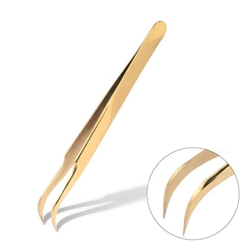 Pinzeta na řasy Zahnuté hroty do oblouku Nerezová ocel Protiskluzový zakřivený design Zlatá Na prodlužování řas i zdobení nehtů