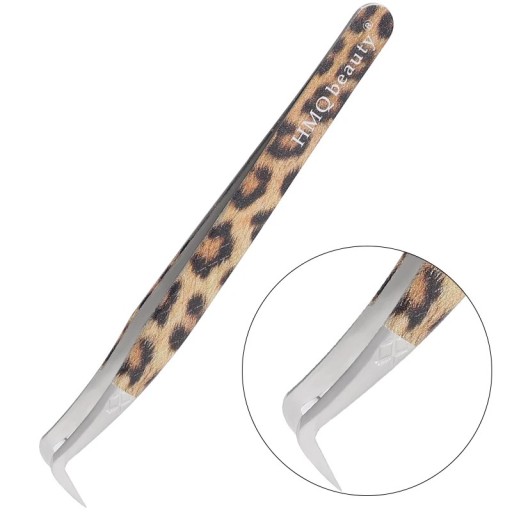 Pinzeta na umelé riasy so zahnutými plochými hrotmi Antistatická nerezová oceľ Leopardí vzor Na oddelenie a aplikáciu umelých rias