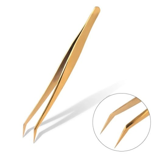 Pinzette til vipper Bøjede spidser Rustfrit stål Buet skridsikker krop Skarp spids Guld Til forlængelse af vipper og dekoration af negle