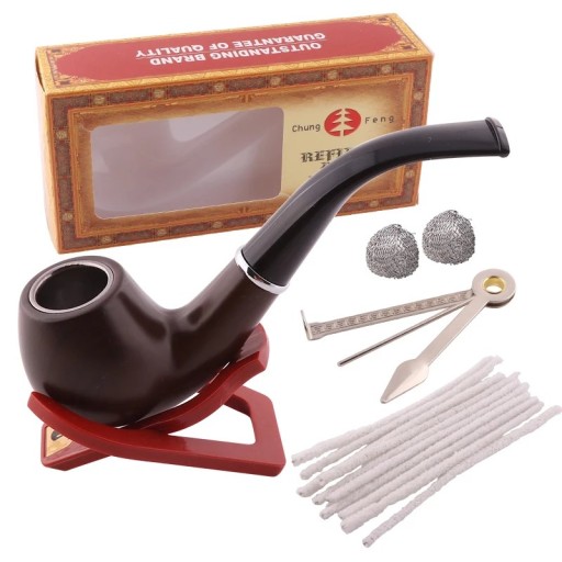 Pipa de madera portátil de madera de peral con filtro de 9mm, carbón activo, juego de limpieza, acero inoxidable, pipa de fumar con accesorios