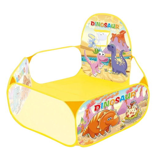 Piscina amarilla de 1,2 m sin bolas con canasta Motivo de dinosaurio Piscina de bolas de PVC Parque infantil Tienda de campaña para la habitación y el jardín Juguete de exterior