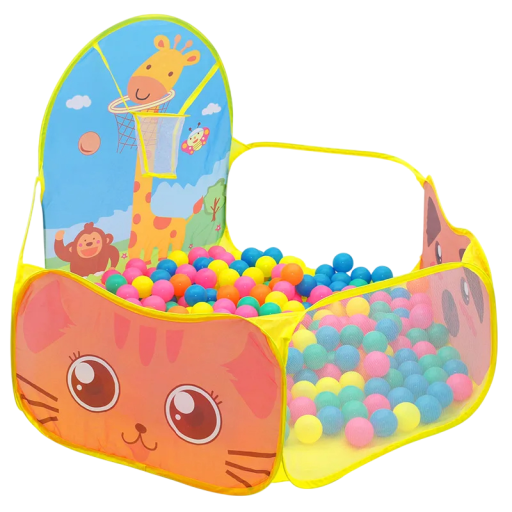 Piscina amarilla de 1,2 m sin bolas con canasta Motivo jirafa Parque infantil PVC Piscina de bolas Tienda de campaña Juguete para interior y exterior Espacio para jugar