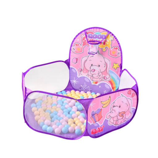 Piscina infantil morada de 1,2 m sin bolas con canasta Juguete de PVC Parque infantil para niños Tienda Piscina de bolas Motivo de elefante Zona de juegos interior y exterior