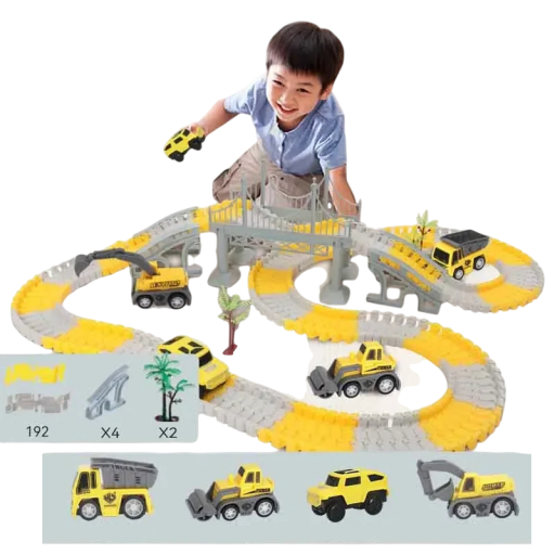 Pista de coches para niños desmontable 222 piezas Pista de plástico para niños Pista de carreras plegable Juguetes para niños y niñas Divertida pista de coches con accesorios